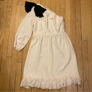 J. Crew Dress Women’s 4 Cream Black Bow One Shoulder Zip Elegant Cocktail party